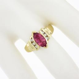 14k Gold 1.00 ctw Marquise Pink Tourmaline w/ Round Diamond Channel Accents Ring