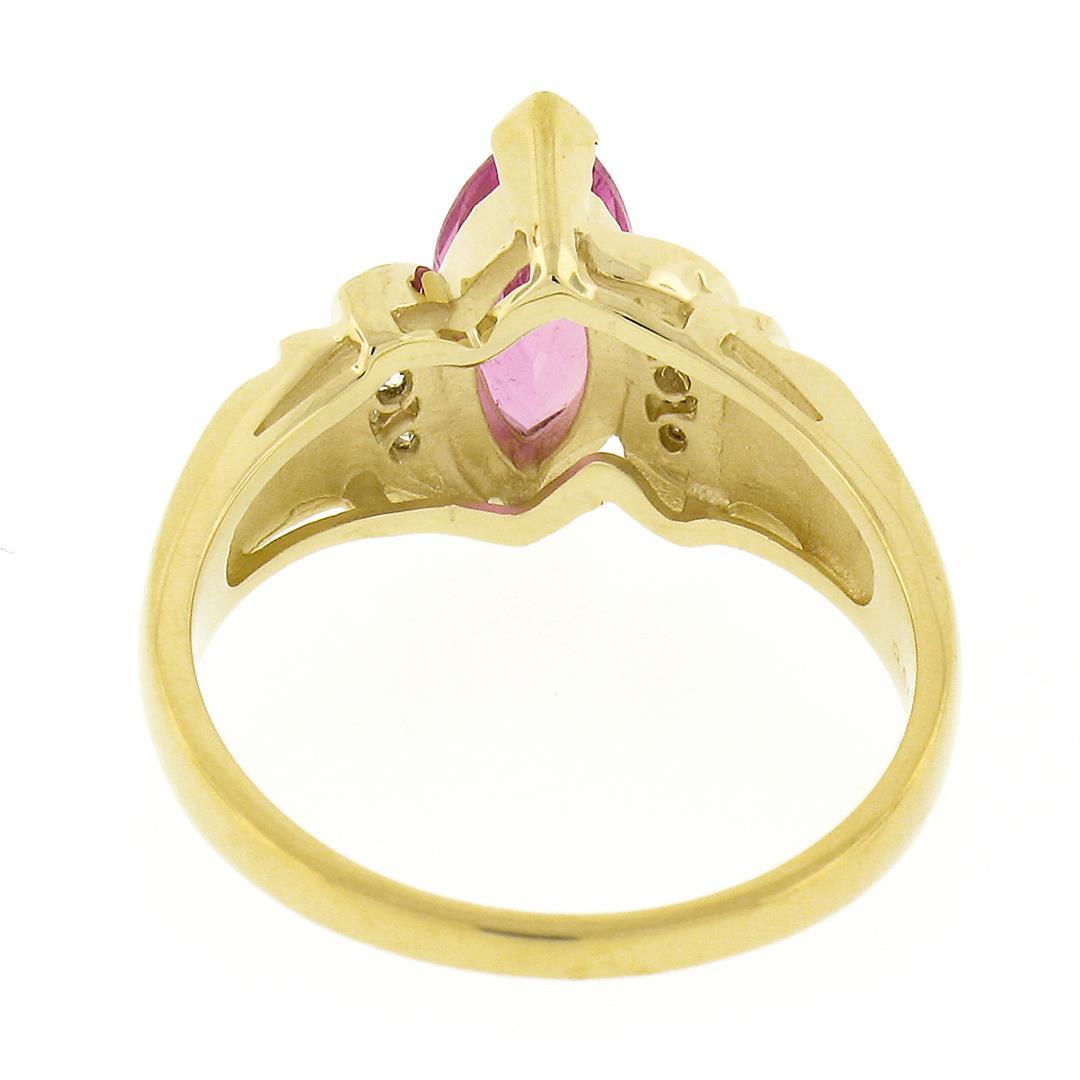 14k Gold 1.00 ctw Marquise Pink Tourmaline w/ Round Diamond Channel Accents Ring