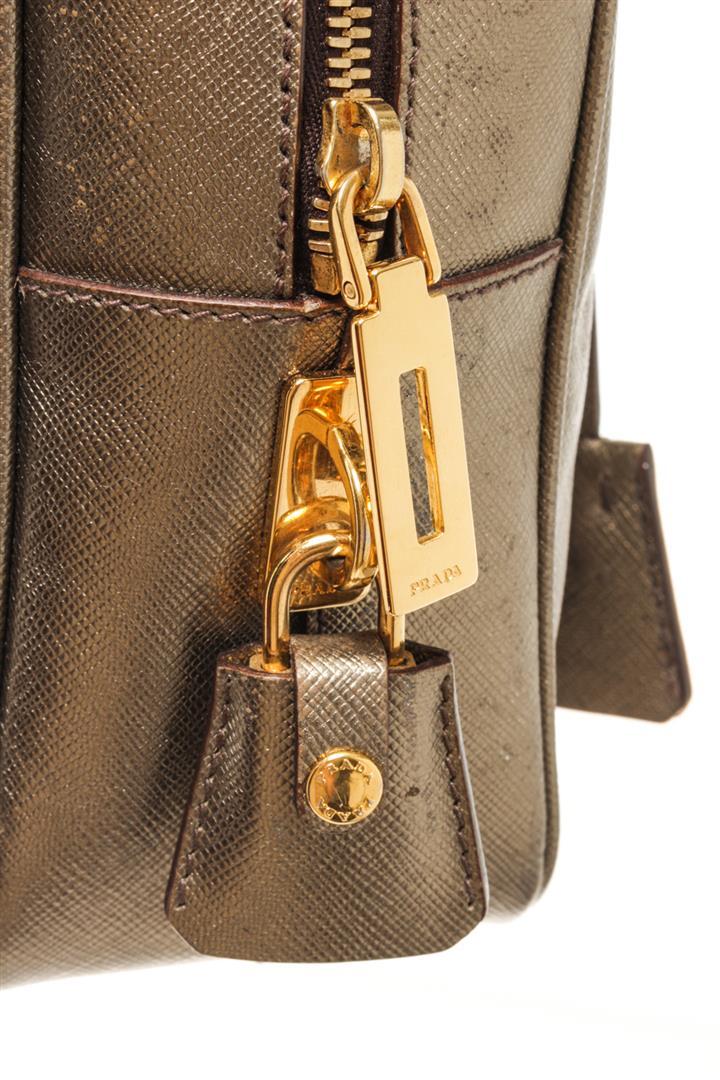 Prada Gold Saffiano Lux Leather Bauletto Satchel Bag