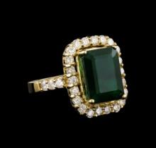 14KT Yellow Gold 6.96 ctw Emerald and Diamond Ring