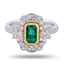 0.87 ctw Emerald and 0.42 ctw Diamond 18K White and Yellow Gold Ring