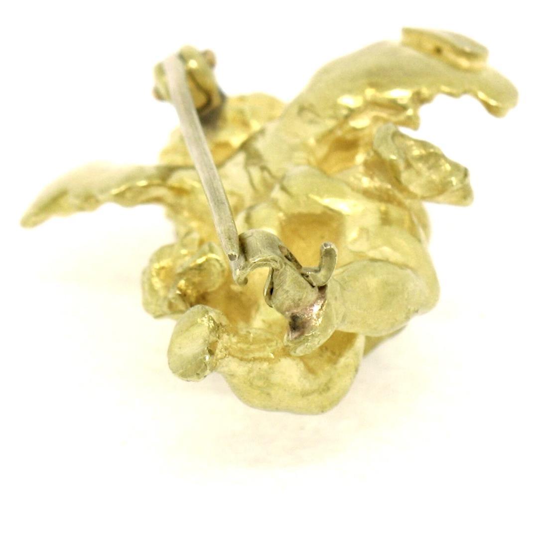 Designer Koven 18K Yellow Gold 3D Textured Cherub Angel Brooch Pin Heavy 20.08g