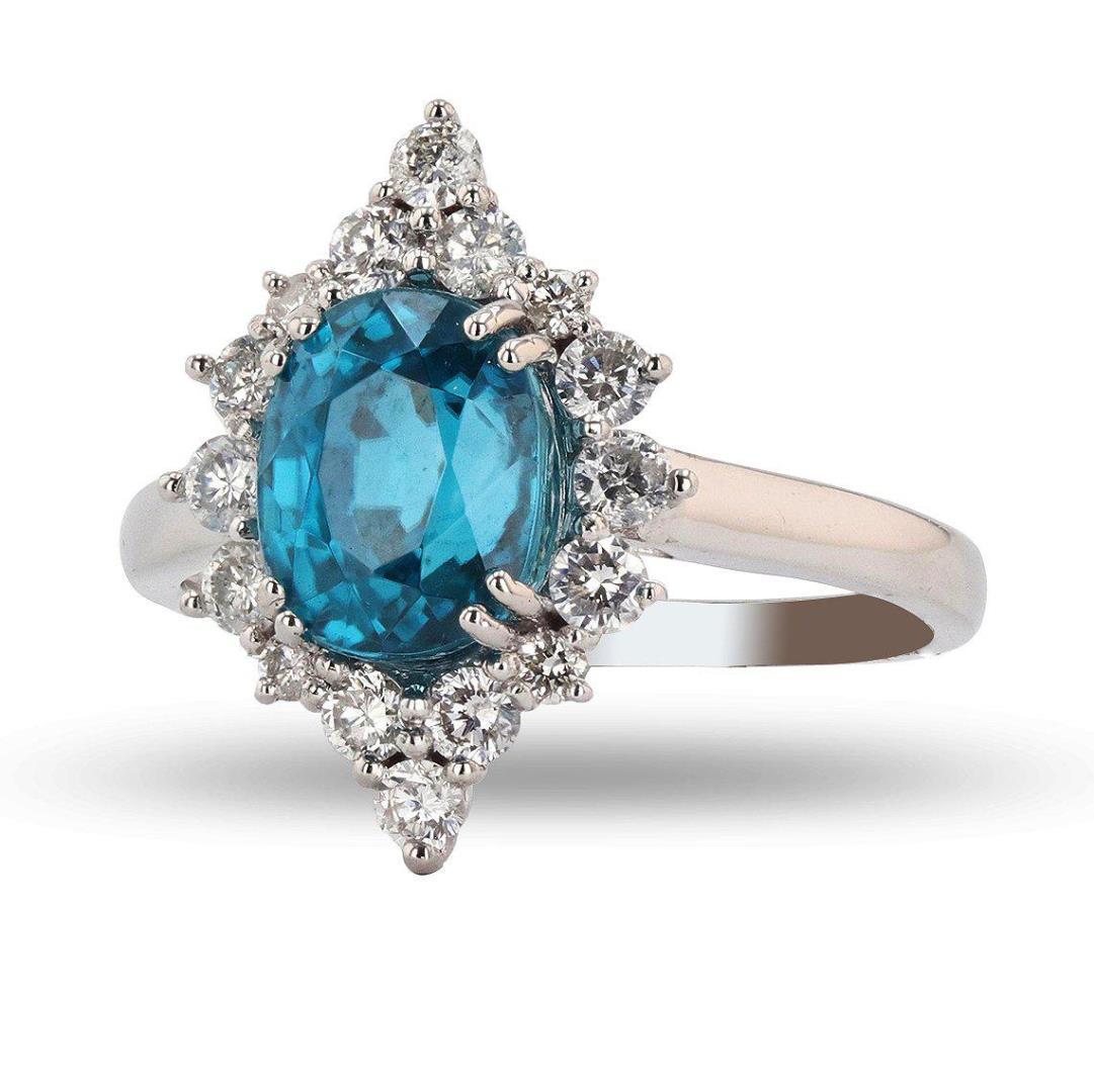 4.33 ctw Blue Zircon and 0.54 ctw Diamond Platinum Ring