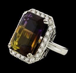 19.23 ctw Ametrine Quartz and Diamond Ring - 14KT White Gold