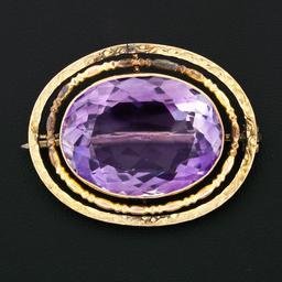 Antique Victorian 9k Yellow Gold Large Medium Purple Amethyst Open Frame Brooch