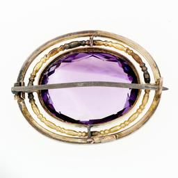 Antique Victorian 9k Yellow Gold Large Medium Purple Amethyst Open Frame Brooch