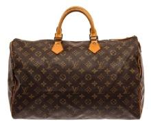 Louis Vuitton Brown Monogram Canvas Leather Speedy 40 Satchel Bag