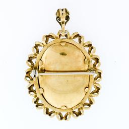 Vintage 18k Gold Large Detailed Hand Painted Open Textured Frame Brooch Pendant