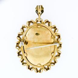 Vintage 18k Gold Large Detailed Hand Painted Open Textured Frame Brooch Pendant