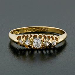 Antique Victorian 18K Gold 0.32 ctw Cushion Old Mine & Rose Cut Diamond Band Rin