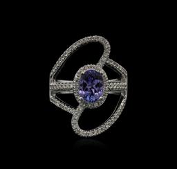 1.50 ctw Tanzanite and Diamond Ring - 14KT White Gold