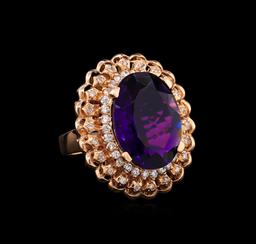 14KT Rose Gold 9.45 ctw Amethyst and Diamond Ring