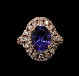 3.11 ctw Tanzanite and Diamond Ring - 14KT Rose Gold