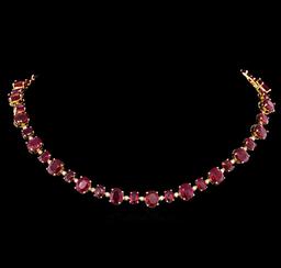 14KT Yellow Gold 44.89 ctw Ruby and Diamond Necklace