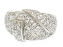 14k White Gold Wide 1.50 ctw Pave Diamond Domed Wrap-Around Band Dinner Ring