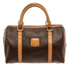 Celine Dark Brown and Tan Leather Macadam Boston Bag