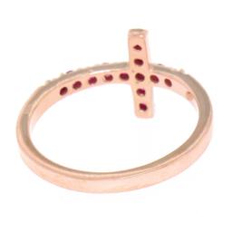 NEW Solid 14k Rose Gold 0.25 ctw Round Cut Blood Red Ruby Curved Cross Band Ring