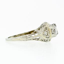 Vintage 18k Gold Old Cut Diamond Solitaire Filigree Engagement or Promise Ring