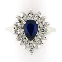 Vintage Platinum 2.69 ctw GIA NO HEAT Sapphire & Diamond Ballerina Cocktail Ring