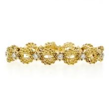 Vintage 18k Gold 1.51 ctw Diamond Twisted Wire Open Puffed Link Statement Bracel