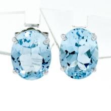 New 14K White Gold 2.84 ctw Oval Prong Set Aquamarine Open Basket Stud Earrings