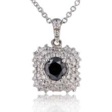 2.16 ctw Black Diamond and 1.18 ctw White Diamond 18K White Gold Pendant/Necklac