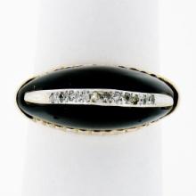 Vintage 14K Yellow Gold .13 ctw Pave Diamond & Domed Custom Cut Black Onyx Ring