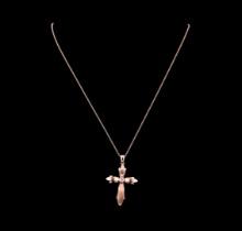 0.18 ctw Diamond Cross Pendant With Chain - 14KT Rose Gold