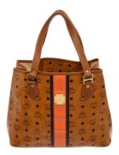 MCM Brown Visetos Leather-Trimmed Tote Bag