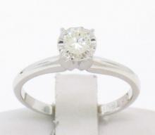 14k Solid White Gold 0.22 ctw Round White Diamond Illusion Set Solitaire Ring