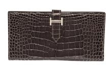 Hermes Black Alligator Leather Bearn Wallet