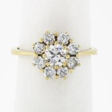 18k Yellow Gold 0.93 ctw Fine Round Brilliant Diamond Petite Flower Cluster Ring