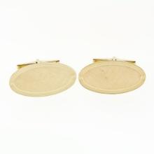 Vintage ArtCarved Men's 14k Gold Florentine Finish Grooved Frame Oval Cufflinks