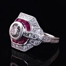 1.30 ctw Diamond and 0.65 ctw Ruby Platinum Ring (2.07 ctw Diamonds)