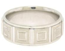 Men's 14k Solid White Gold Comfort Fit Dual Finish Coffered Band Ring Size 7