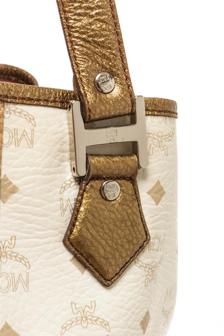 MCM White Leather Lion Visetos Shopper Bag | Proxibid