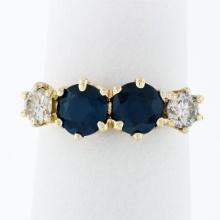 Vintage 14k Yellow Gold 2.16 ctw 6 Prong Round Blue Sapphire & Diamond Band Ring