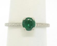 Vintage Platinum Etched Petite QUALITY .51 ctw Emerald Solitaire Ring Engagement