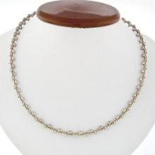 Fancy Solid 14k Yellow Gold Fine Woven Cable Collier Necklace White Gold Beads