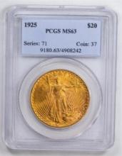 1925 $20 Double Eagle Gold Coin PCGS MS63