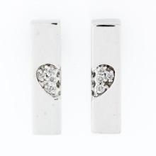 Movado 18k White Gold 0.15 ctw Pave Set Round Diamond Wrapped Heart Bar Earrings