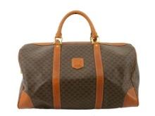 Celine Brown Macadam Coated Canvas Leather Vintage Duffle Bag