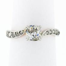 Antique Edwardian 18K Gold Platinum 0.90 ctw Diamond Wavy Accents Engagement Rin