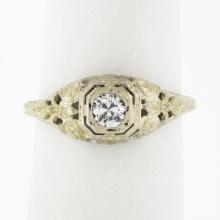 Antique Art Deco 18k Gold 0.26 ctw European Diamond Lambert Bros Filigree Ring