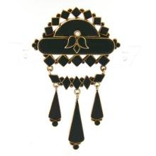 Antique Victorian 14K Rose Gold Black Onyx Mourning Dangle Chandelier Brooch Pin