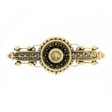 Vintage Victorian Revival 14K Yellow Gold Detailed Bead Work Bar Pin Brooch