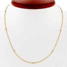 14K Yellow Gold .12 ctw 6 Bezel Station Round Diamond by the Yard Chain Necklace