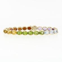 14k Yellow Gold 17.65 ctw Half Bezel Set Oval Cut Natural Gemstone 6.75" Bracele