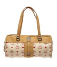 MCM Duffle Mini In White/Tan Coated Canvas Shoulder Bag