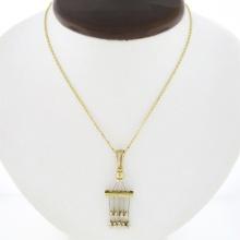 Unique Vintage 14k TT Gold Diamond Tiered Bar Tassel Dangle Pendant Necklace